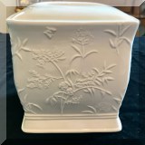 D37. Porcelain tissue box white with floral relief - $12 